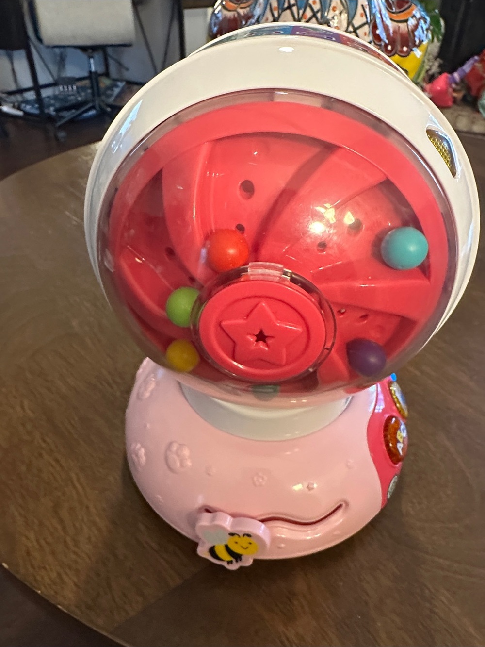 Pink Musical Gumball Spinner Toy with Colorful Balls for Toddlers